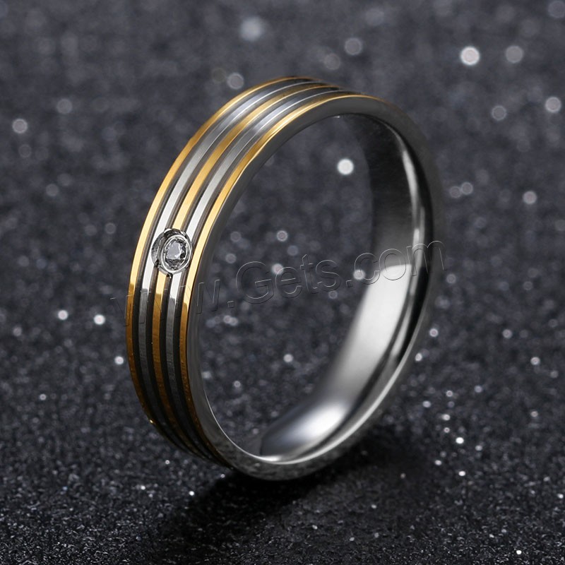 Stainless Steel Finger Ring, plated, different size for choice & micro pave cubic zirconia & for woman, 4mm, Sold By PC