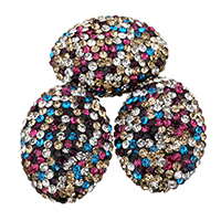 Strass Ton befestigte Perlen, Lehm pflastern, oval, mit Strass, gemischte Farben, 18x25x12mm, Bohrung:ca. 1mm, verkauft von PC