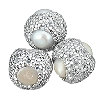 Strass Ton befestigte Perlen, Lehm pflastern, mit Natürliche kultivierte Süßwasserperlen, natürlich, mit Strass, 19-22mm, Bohrung:ca. 1mm, verkauft von PC