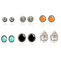 Zinc Alloy Stud Earring Set, with Synthetic Turquoise & Acrylic, stainless steel post pin, platinum color plated, with rhinestone, lead & cadmium free, 10-15mm 