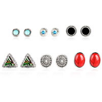 Zinc Alloy Stud Earring Set, with Synthetic Turquoise, stainless steel post pin, platinum color plated, with rhinestone, lead & cadmium free, 10-15mm 
