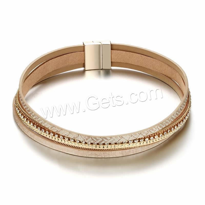 PU Leather Cord Bracelets, with Zinc Alloy, zinc alloy magnetic clasp, gold color plated, for woman & with rhinestone & , 22.5mm Approx 15.5 Inch 