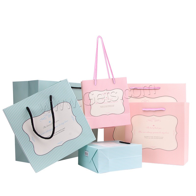 Paper Gift Bag, with Nylon Cord, Rectangle, different size for choice & with letter pattern, more colors for choice, Sold By PC