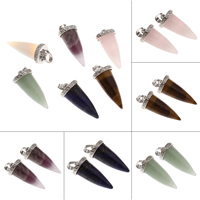 Gemstone Zinc Alloy Pendants, with Zinc Alloy, Conical, platinum color plated Approx 