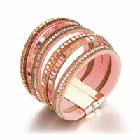 PU Leather Cord Bracelets, with Zinc Alloy, gold color plated, for woman & with rhinestone & multi-strand, 37mm Approx 7.6 Inch 