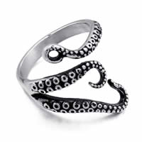 Stainless Steel Cuff Finger Ring, Octopus & for man & blacken, 24mm 