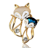 Cats Eye Brooch, Zinc Alloy, with Cats Eye & Crystal, Fox, plated, for woman & enamel & faceted lead & cadmium free 