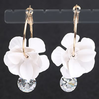 Cubic Zircon Brass Earring, with Cubic Zirconia & White Shell, Flower, gold color plated, faceted, nickel, lead & cadmium free 