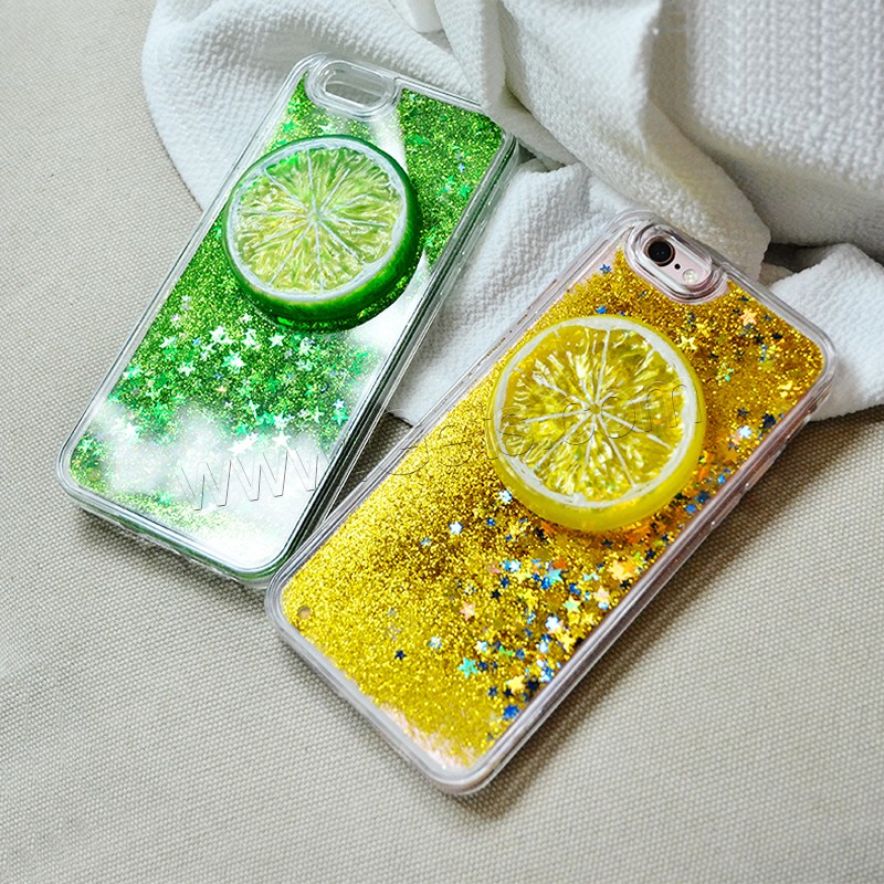 Customized Mobile Phone Cases, TPU, with PC Plastic, Rectangle, Liquid Quicksand & fruit design & with star pattern & different styles for choice & colorful powder, more colors for choice, Sold By PC