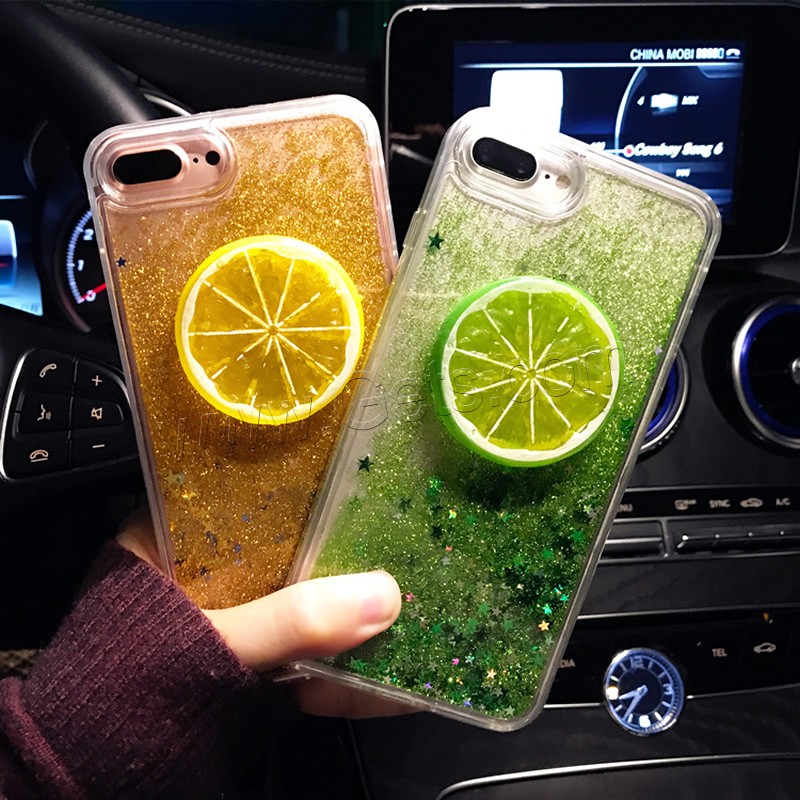 Customized Mobile Phone Cases, TPU, with PC Plastic, Rectangle, Liquid Quicksand & fruit design & with star pattern & different styles for choice & colorful powder, more colors for choice, Sold By PC