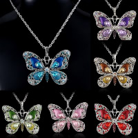 Crystal Zinc Alloy Necklace, with Crystal, Butterfly, platinum color plated, rope chain & for woman & enamel & with rhinestone & hollow Approx 18 Inch 