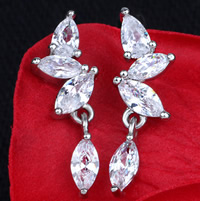 Cubic Zircon (CZ) Drop Earring, Brass, with Cubic Zirconia, silver color plated, faceted, nickel, lead & cadmium free 