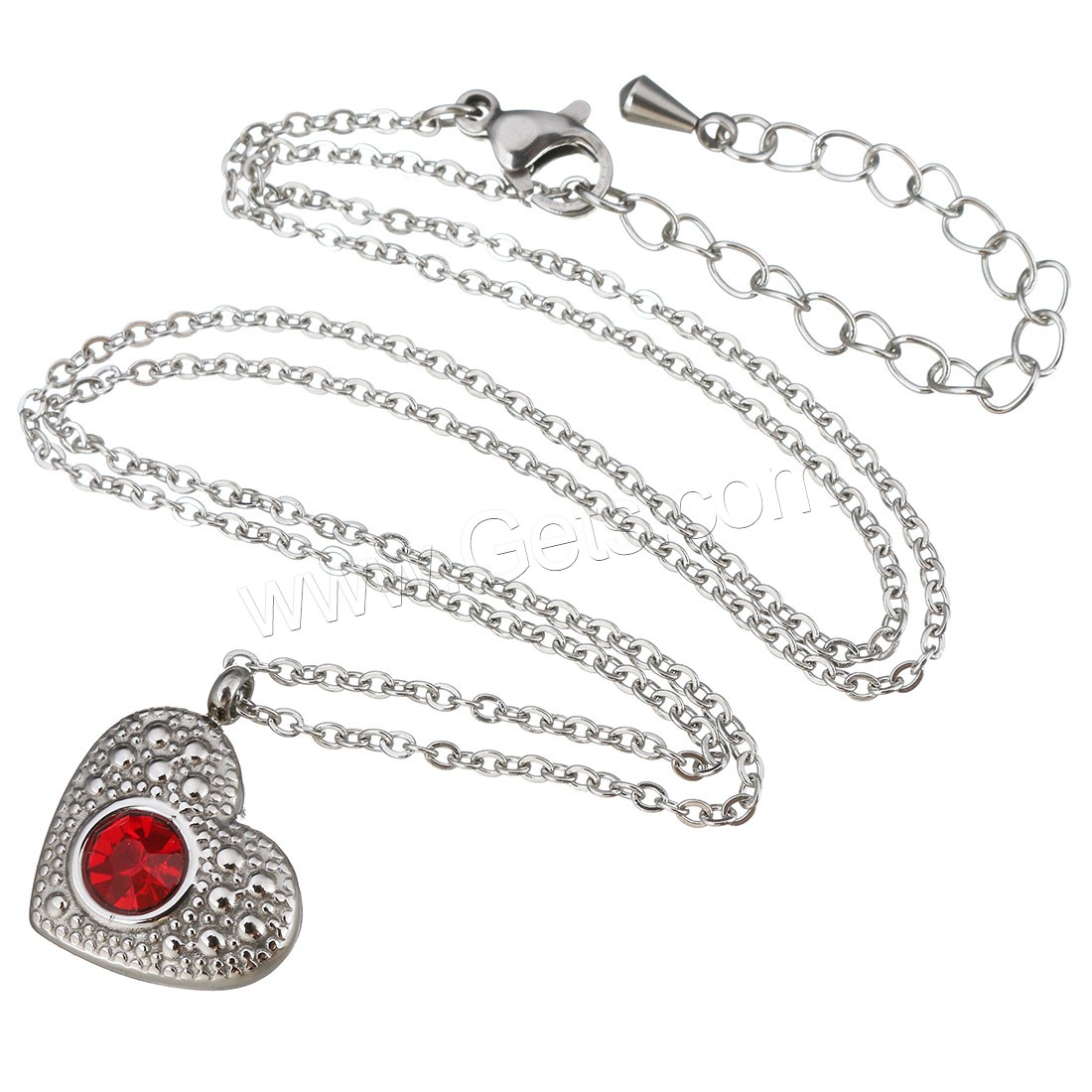 Fashion Stainless Steel Necklace Chain, with 2inch extender chain, Heart, different size for choice & oval chain & for woman & with rhinestone, original color, Length:Approx 16 Inch, Sold By Strand