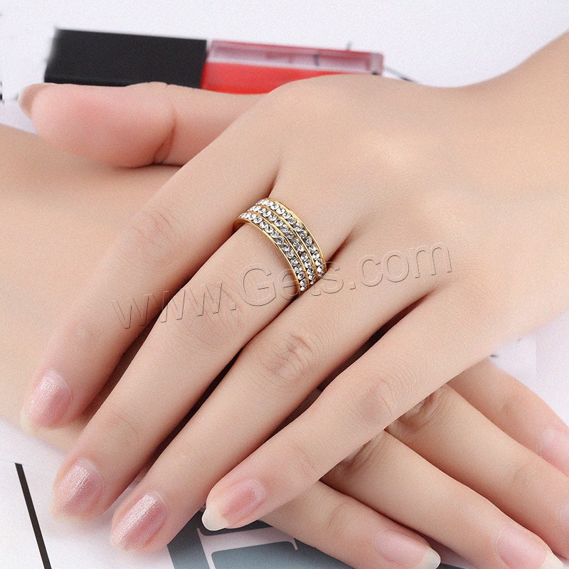 Rhinestone Stainless Steel Finger Ring, plated, different size for choice & for woman & with rhinestone, more colors for choice, 8mm, Sold By PC