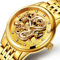 Bracelets de montre pour hommes, acier inoxydable, Placage de couleur d'or, réglable & imperméable & lumineux & avec strass, 14mm Environ 8 pouce, Vendu par PC