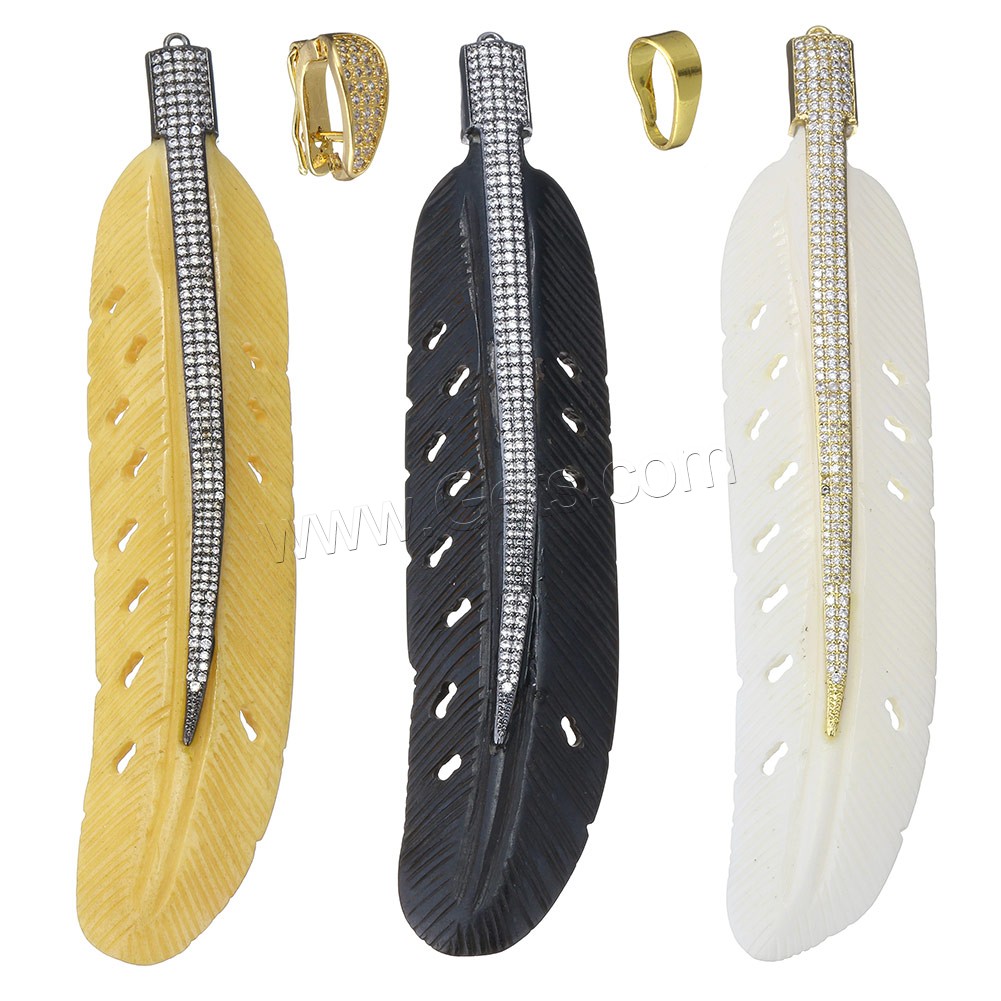 Synthetic Ivory Pendant, with Brass, Leaf, plated, different styles for choice & micro pave cubic zirconia, more colors for choice, 28x132x10mm, Hole:Approx 2mm, Sold By PC