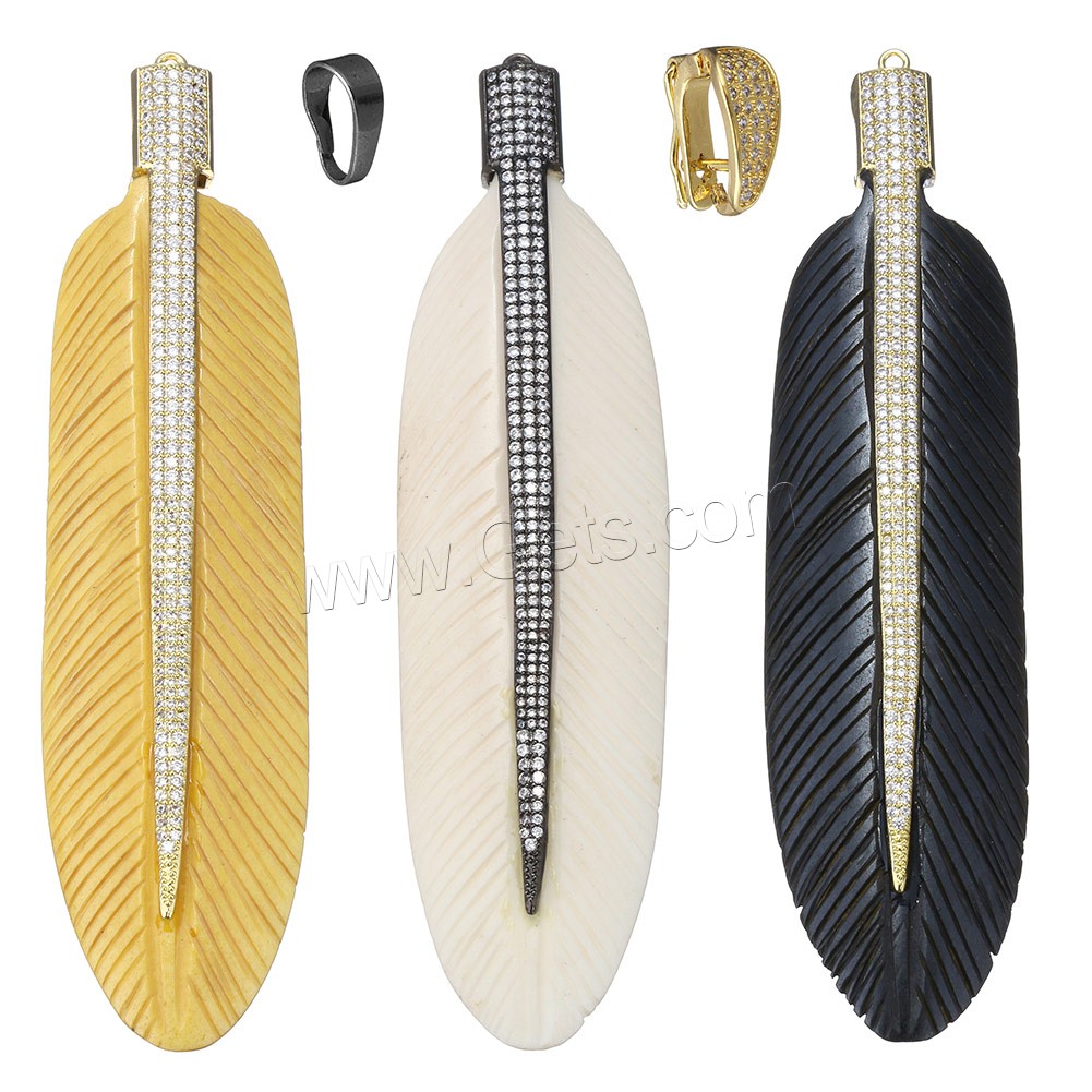 Synthetic Ivory Pendant, with Brass, Leaf, plated, different styles for choice & micro pave cubic zirconia, more colors for choice, 29x118x10mm, Hole:Approx 2mm, Sold By PC