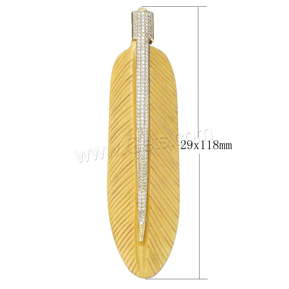 Synthetic Ivory Pendant, with Brass, Leaf, plated, different styles for choice & micro pave cubic zirconia, more colors for choice, 29x118x10mm, Hole:Approx 2mm, Sold By PC