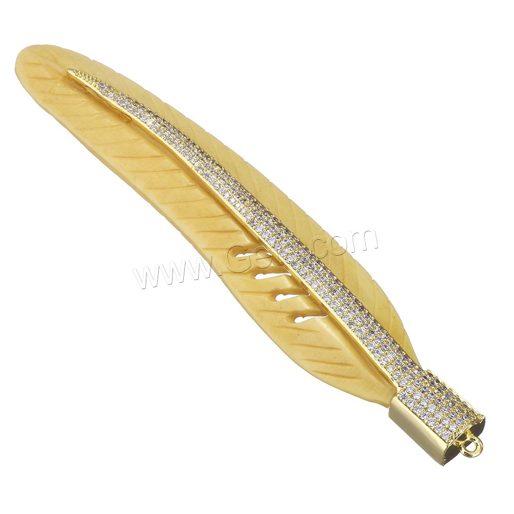 Synthetic Ivory Pendant, with Brass, Leaf, plated, different styles for choice & micro pave cubic zirconia, more colors for choice, 21x115x8mm, Hole:Approx 2mm, Sold By PC