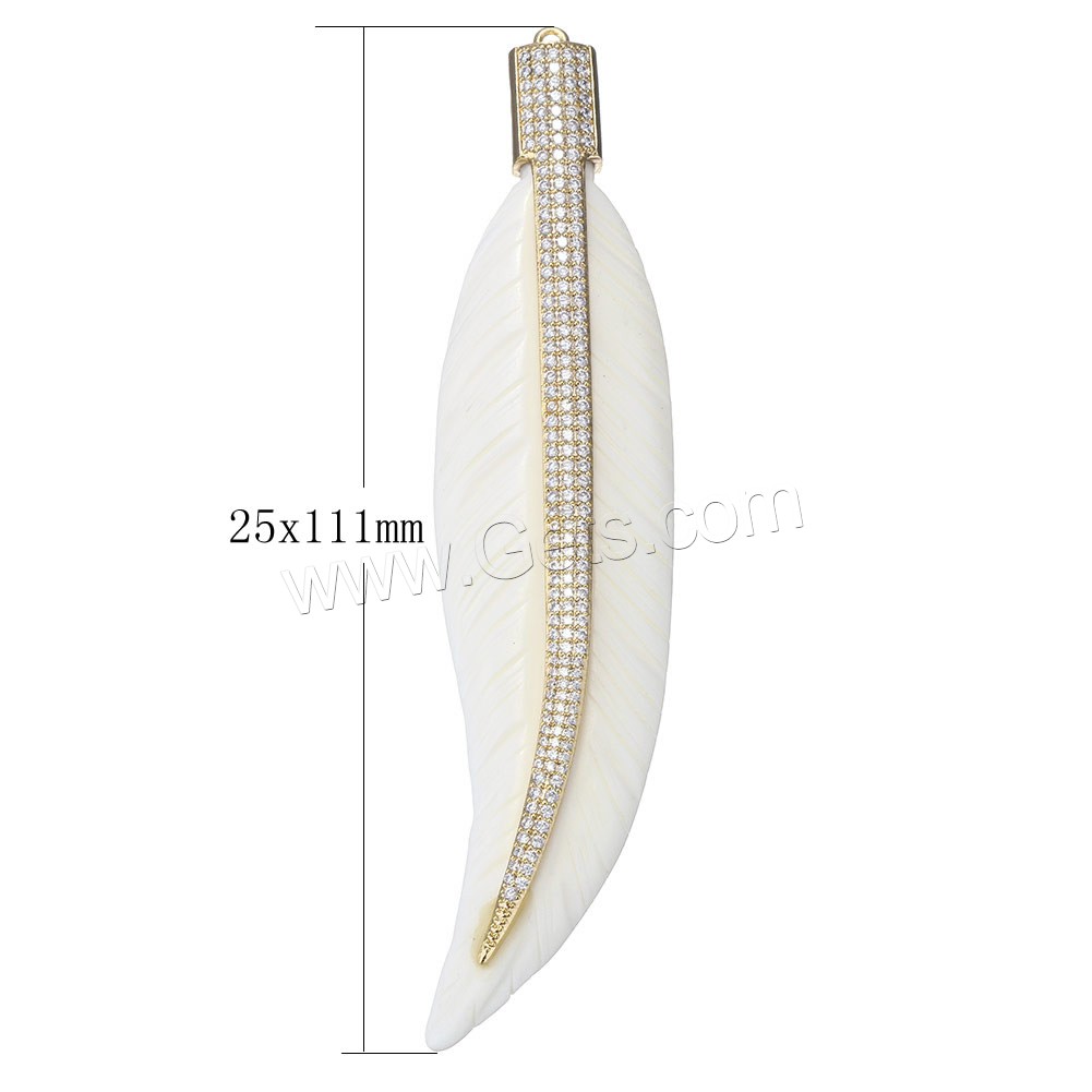 Synthetic Ivory Pendant, with Brass, Leaf, plated, different styles for choice & micro pave cubic zirconia, more colors for choice, 25x111x8mm, Hole:Approx 2mm, Sold By PC