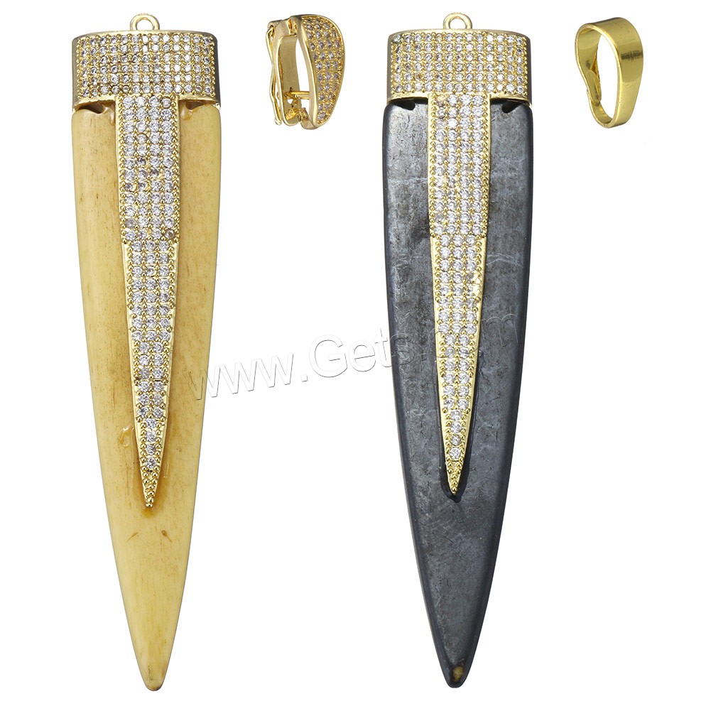 Synthetic Ivory Pendant, with Brass, plated, different styles for choice & micro pave cubic zirconia, more colors for choice, 20x89x9mm, Hole:Approx 2mm, Sold By PC