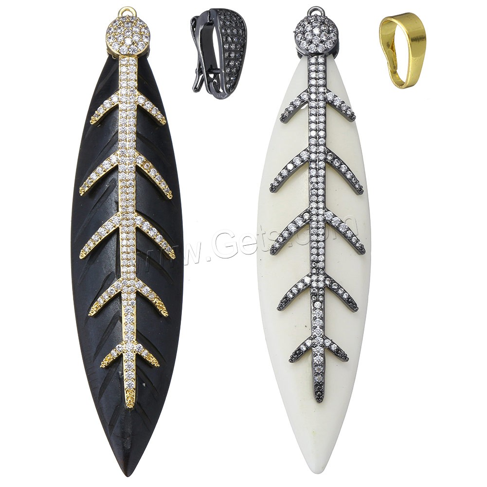 Synthetic Ivory Pendant, with Brass, Leaf, plated, different styles for choice & micro pave cubic zirconia, more colors for choice, 22x96x8mm, Hole:Approx 2mm, Sold By PC