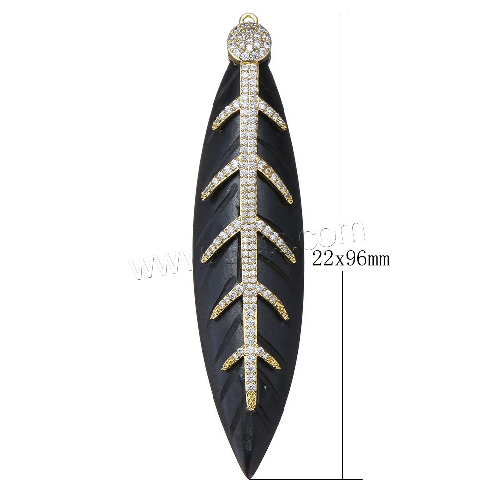 Synthetic Ivory Pendant, with Brass, Leaf, plated, different styles for choice & micro pave cubic zirconia, more colors for choice, 22x96x8mm, Hole:Approx 2mm, Sold By PC