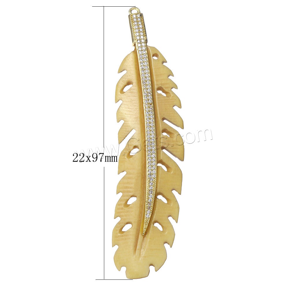 Synthetic Ivory Pendant, with Brass, Leaf, plated, different styles for choice & micro pave cubic zirconia, more colors for choice, 22x97x6mm, Hole:Approx 2mm, Sold By PC