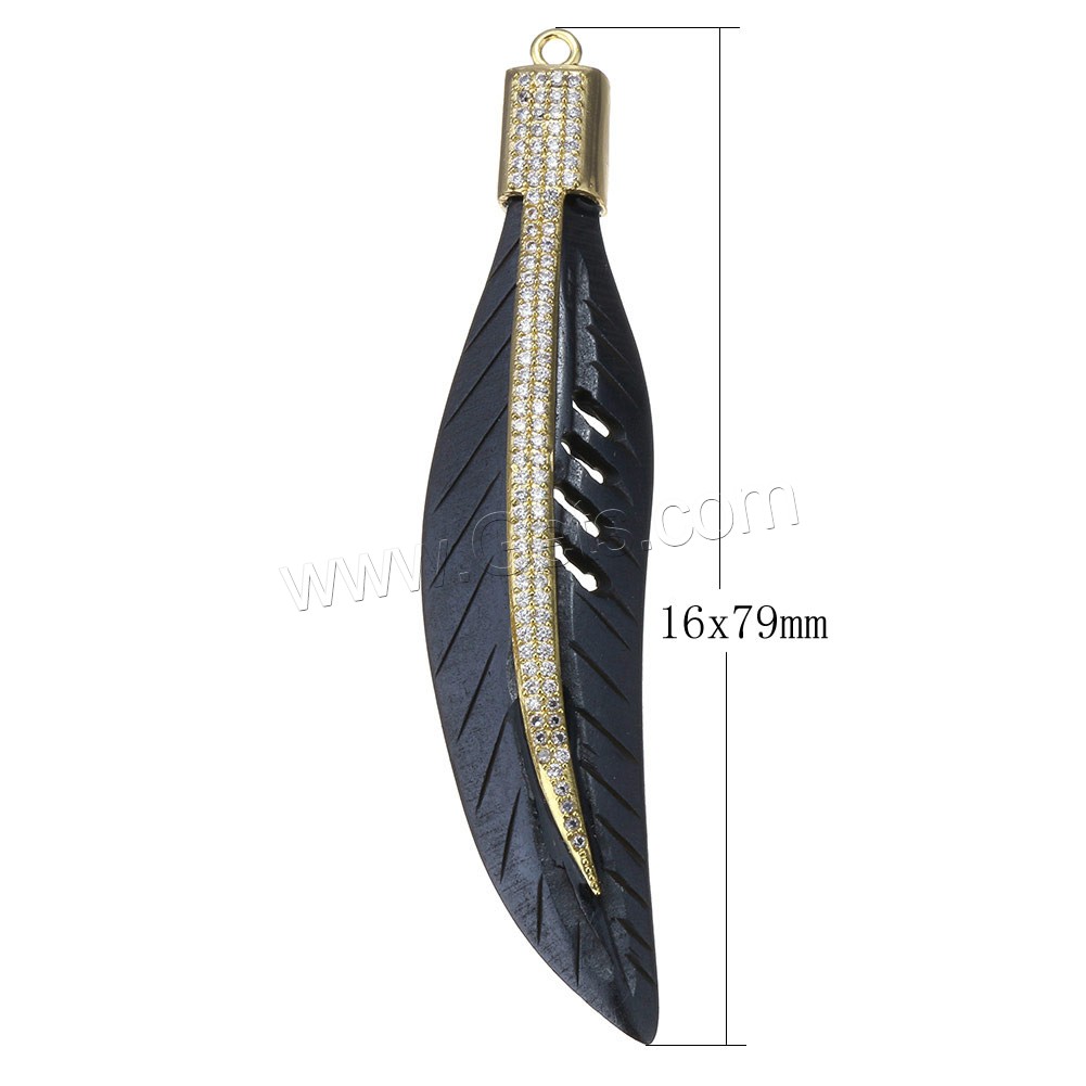 Synthetic Ivory Pendant, with Brass, Leaf, plated, different styles for choice & micro pave cubic zirconia, more colors for choice, 16x79x8mm, Hole:Approx 2mm, Sold By PC