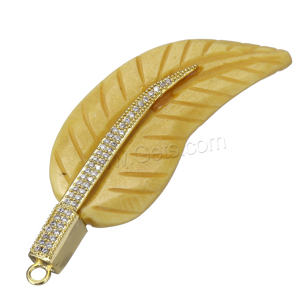 Synthetic Ivory Pendant, with Brass, Leaf, plated, different styles for choice & micro pave cubic zirconia, more colors for choice, 23x64x6mm, Hole:Approx 2mm, Sold By PC