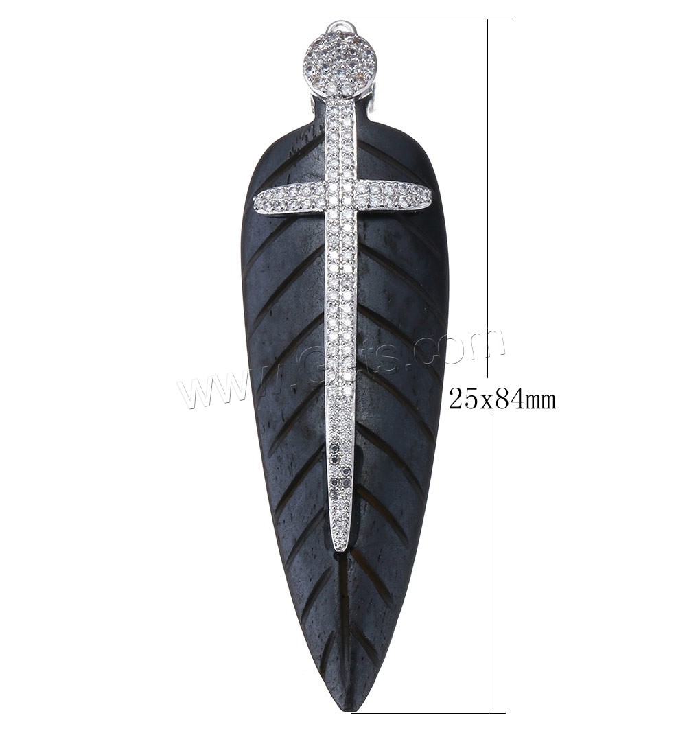 Synthetic Ivory Pendant, with Brass, Leaf, plated, different styles for choice & micro pave cubic zirconia, more colors for choice, 25x84x10mm, Hole:Approx 2mm, Sold By PC