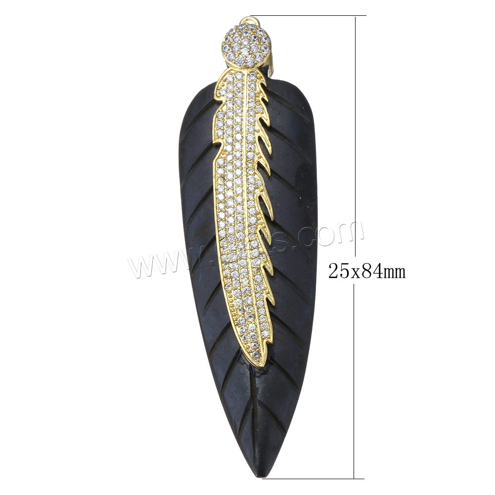 Synthetic Ivory Pendant, with Brass, Leaf, plated, different styles for choice & micro pave cubic zirconia, more colors for choice, 25x84x10mm, Hole:Approx 2mm, Sold By PC