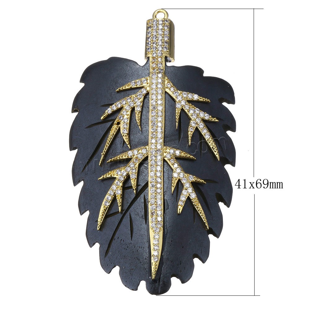 Synthetic Ivory Pendant, with Brass, Leaf, plated, different styles for choice & micro pave cubic zirconia, more colors for choice, 41x69x8mm, Hole:Approx 2mm, Sold By PC