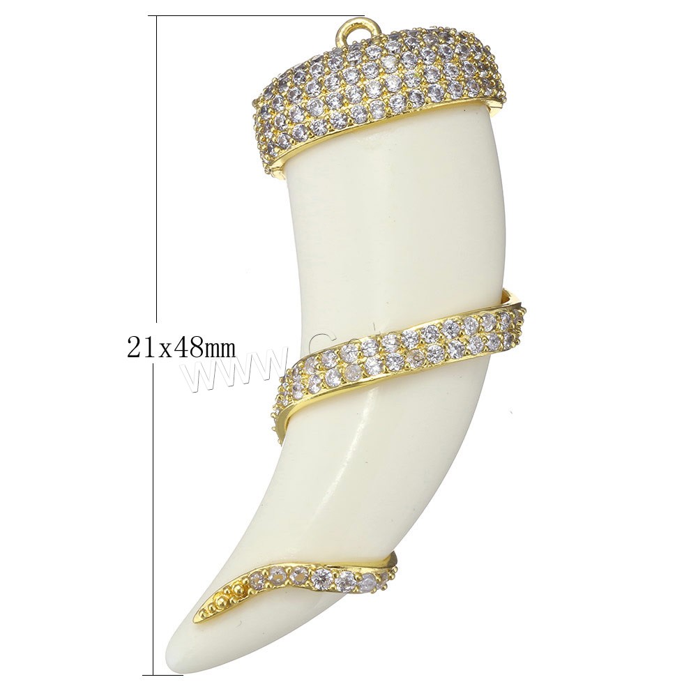 Synthetic Ivory Pendant, with Brass, plated, different styles for choice & micro pave cubic zirconia, 21x48x13.5mm, Hole:Approx 2mm, Sold By PC