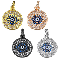 Fashion Evil Eye Pendant, Brass, Flat Round, plated, evil eye pattern & micro pave cubic zirconia & enamel Approx 3mm 