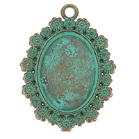 Zinc Alloy Pendant Cabochon Setting, Flat Oval, plated copper green Approx 3mm, Inner Approx 