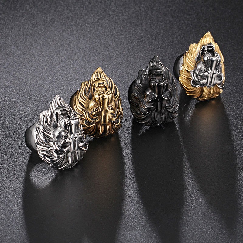 Нержавеющая сталь Человек палец кольцо, нержавеющая сталь, Лев, Другое покрытие, разный размер для выбора & Мужский & чернеют, Много цветов для выбора, 25x30mm, 5mm, продается PC