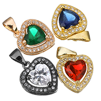 Cubic Zirconia Micro Pave Brass Pendant, with Crystal, Heart, plated, micro pave cubic zirconia & faceted Approx 3.5mm [