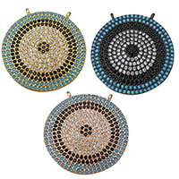 Цирконий Микровымостить латунь подвеска, Латунь, Плоская круглая форма, Другое покрытие, инкрустированное микро кубического циркония & двойное отверстие, Много цветов для выбора отверстие:Приблизительно 1mm, продается PC