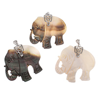 White Shell Pendants, Zinc Alloy, with Black Shell & White Shell, Elephant, platinum color plated lead & cadmium free Approx 