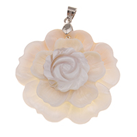 White Shell Pendants, Zinc Alloy, with White Shell, Flower, platinum color plated, lead & cadmium free Approx 