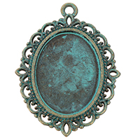 Zinc Alloy Pendant Cabochon Setting, Flat Oval, plated copper green Approx 2.5mm, Inner Approx 