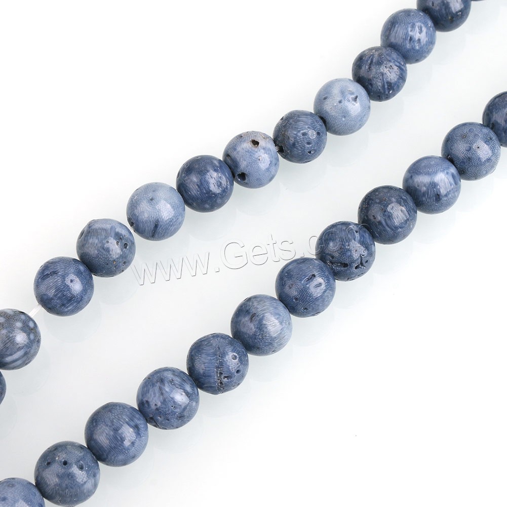 Perles en corail naturel, Rond, normes différentes pour le choix, bleu, Trou:Environ 0.5-2mm, Longueur:Environ 16 pouce, Vendu par brin