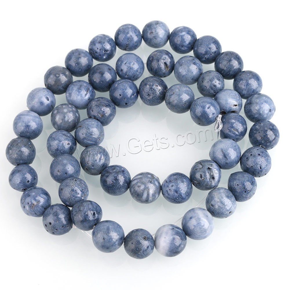 Perles en corail naturel, Rond, normes différentes pour le choix, bleu, Trou:Environ 0.5-2mm, Longueur:Environ 16 pouce, Vendu par brin