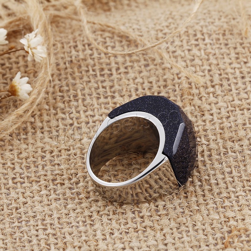 Men Stainless Steel Ring in Bulk, with Blue Goldstone, different size for choice & for man & faceted, original color, 30mm, Sold By PC