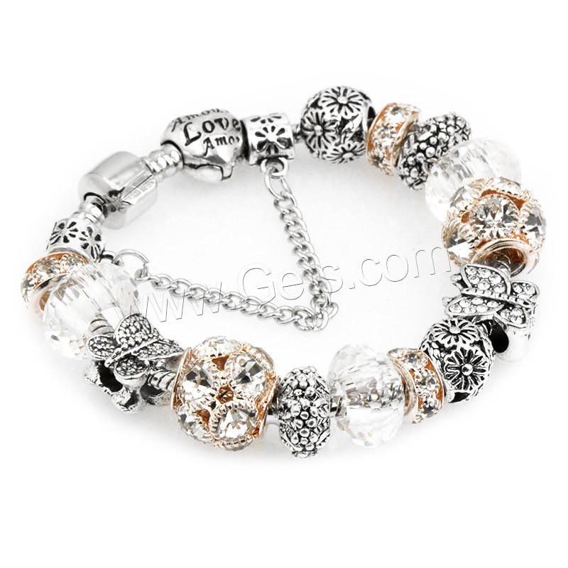 Zinc Alloy European Bracelets, with brass wire & Crystal, plated, different length for choice & snake chain & with letter pattern & for woman & faceted & with rhinestone, Sold By Strand