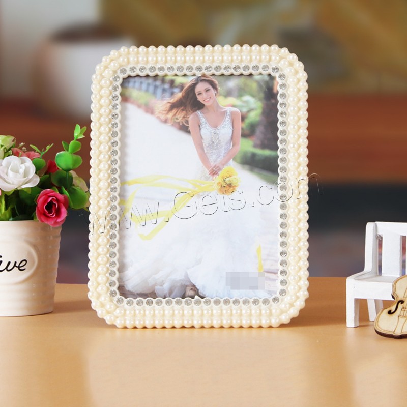 Plastic Photo Frame, ABS Plastic, with Plastic Pearl, Rectangle, Tabletop Frame & different size for choice, Sold By PC