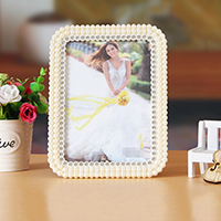 Plastic Photo Frame, ABS Plastic, with Plastic Pearl, Rectangle, Tabletop Frame 