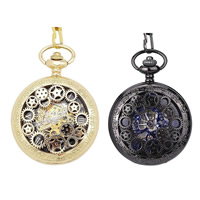Pocket Watch, Zinc Alloy, with Glass, Flat Round, plated, Unisex 4mm Approx 14.9 Inch 