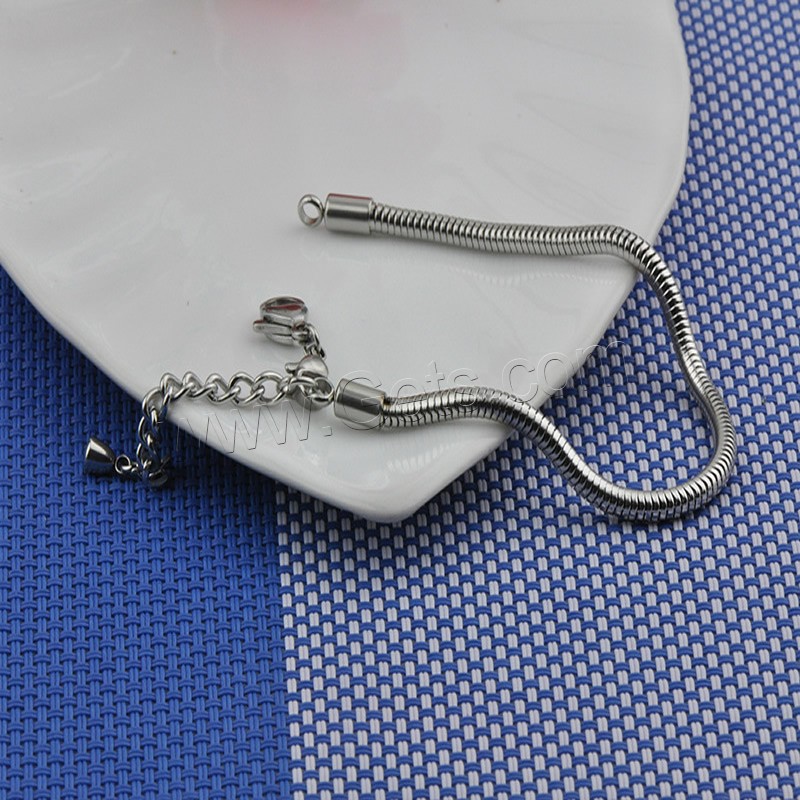 acero inoxidable Europeo pulsera de la cuerda, con 1.5lnch extender cadena, longitud diferente para la opción & cadena de la serpiente & para mujer, color original, Vendido por Sarta